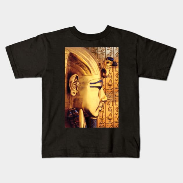 Ancient Egypt Art | King Tutankhamun in Golden Mask wearing Pharaoh Head Dress Custom Art Kids T-Shirt by Panafrican Studies Group